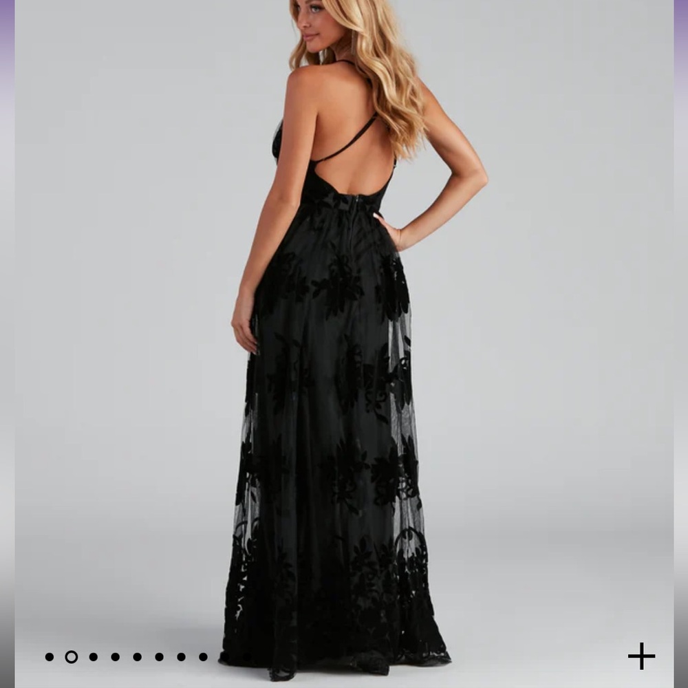 Black floral lace maxi dress prom
